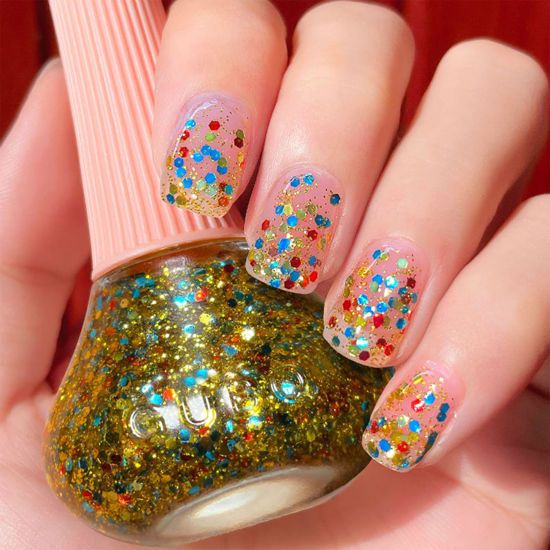 Picture of Colorful Glitter Nail Polish, 12ml Colorful Sequins Quick Dry Nail Lacquer for Nail Art Varnish, 0.41 fl oz