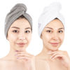 Picture of American Soft Linen 100% Cotton Hair Towels for Women, Head Towel Cap, Cotton Hair Turban Towel Wrap for Hair, Soft and Absorbent Cotton Hair Towels 2 Pack, White-Light Gray