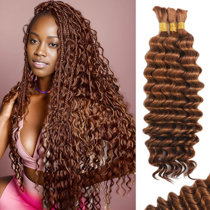 Picture of Human Braiding Hair for Boho Braids Human Hair Braiding Hair 110g 22 Inch Curly Boho Hair for Braiding Knotless 12A Deep Wave Bulk Human Hair for Braiding Bohemian 3 Bundles/Pack Auburn Ginger