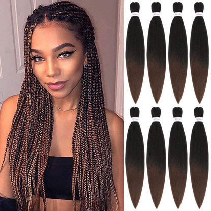 Picture of Brown Braiding Hair 20 Inch 8 Packs Hair Extensions Professional Synthetic Braid Hair Crochet Braids, Soft Yaki Texture, Hot Water Setting (20 Inch (Pack of 8), T1B/30)