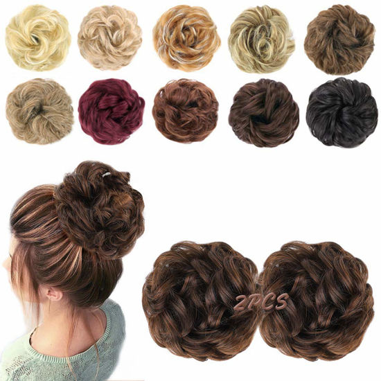 Picture of MORICA 1PCS Messy Hair Bun Hair Scrunchies Extension Curly Wavy Messy Synthetic Chignon for Women (Dark Brown & Light Auburn Mixed#)