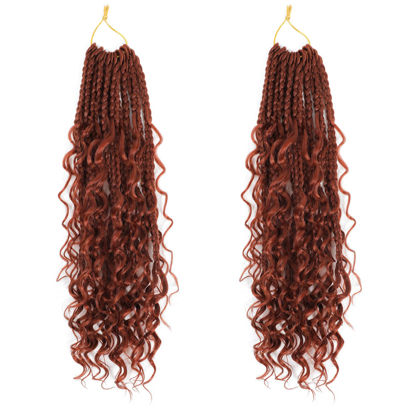 Picture of 2 Packs Boho Box Braids Crochet Hair- Crochet Box Braids 14 Inch Crochet Hair for Black Women Boho Box Braids Crochet Braids Synthetic Braiding Hair Goddess Box Braids Crochet Hair Pre Looped (350#)