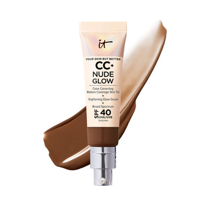 Picture of IT Cosmetics CC+ Nude Glow Lightweight Foundation + Glow Serum with SPF 40 - With Niacinamide, Hyaluronic Acid & Green Tea Extract - Deep Honey - 1.08 fl oz