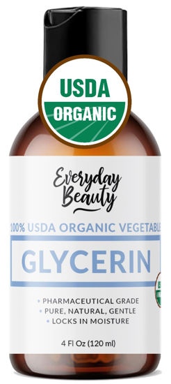 Picture of 100% Organic Glycerin - For Skin & Hair - Food Grade - USDA Certified - Not From Palm Oil - Perfect Skin and Hair Moisturizer - 4 Fl Oz