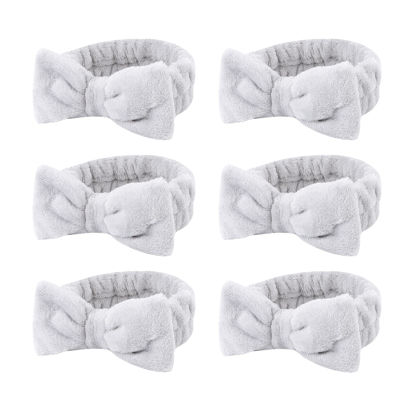 Picture of Casoty 6 Pcs Grey Spa Headband, Bow Hair Band, Soft Coral Fleece Makeup Headband, Hair Band for Washing Face, Skincare Headbands for Face Washing Shower Skin Care Yoga