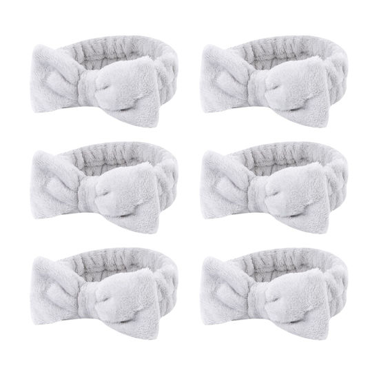 Picture of Casoty 6 Pcs Grey Spa Headband, Bow Hair Band, Soft Coral Fleece Makeup Headband, Hair Band for Washing Face, Skincare Headbands for Face Washing Shower Skin Care Yoga
