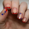Picture of 24Pcs 4th of July Press on Nails Short Square Fake Nails Independence Day Stick on Nails Red Glitter French Glue on Nails Glitter Star American Flag Design False Nails for Women DIY Acrylic Decoration