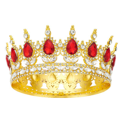 Picture of YOUlDIANZI Queen Crown Rhinestone Wedding Crowns and Tiaras for Women Costume Party Hair Accessories Princess Birthday Crown Crystal Bridal Crown (Golden Red)