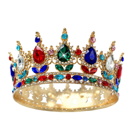 Picture of Queen Crown Rhinestone Wedding Crowns and Tiaras for Women Costume Party Hair Accessories Princess Birthday Crown Crystal Bridal Crown (colorful Crown)