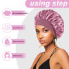 Picture of 4PCS Silk Bonnet for Sleeping,Hair Wrap Satin Bonnets Shower Cap for Black Women Men, Elastic Wide Band Hair Bonnet Cap for Sleeping Curly Hair(Black & Bean Paste Pink & Purple & Brown)