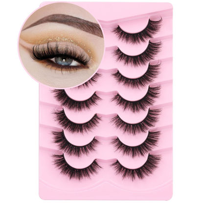 Picture of Kiromiro Fluffy Lashes False Eyelashes Cat Eye Faux Mink Lashes Fluffy Wispy Strip Lashes 6D Volume Fake Lashes Natural Look Eye Lashes Pack 7 Pairs