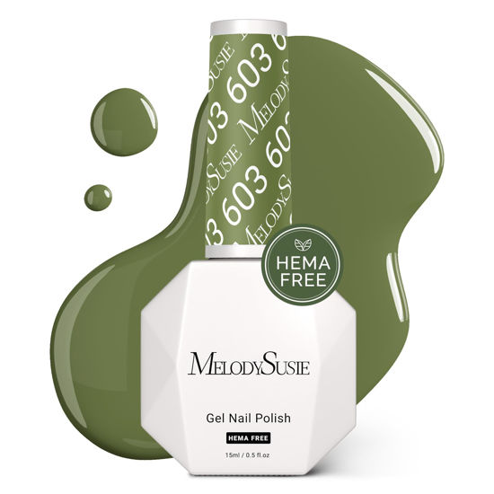 Picture of MelodySusie Hema Free Gel Nail Polish, 0.5 Fl Oz Thick Olive Green Gel Polish, Non-Toxic, Long Lasting, Soak Off UV Nail Polish, Manicure Nail Design Salon DIY Nail Art at Home-603