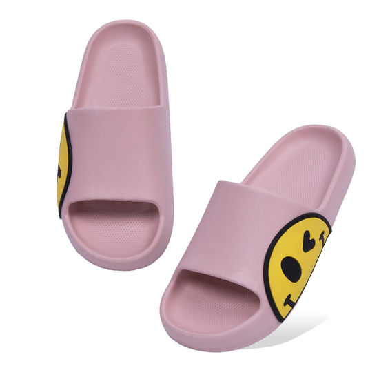 Picture of Sandals for Girls and Boys,Mens Slippers Sandals for Women,EVA Anti-Slip Indoor & Outdoor Kids Slippers Smile Face Open Toe Spa Bath Pool Gym House Casual Shower Shoes(Pink 35/36)