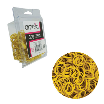 Picture of Amelia Beauty | 500 Count 1/2" Rubber Bands | Premium US Made Rubber Hair Ties | Ideal for Ponytails, Braids & Beards | Strong All Day Hold | Convenient Re-closable Container | Yellow