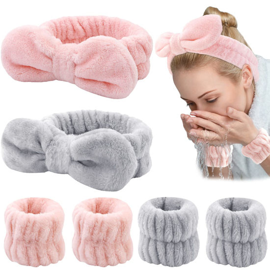 Picture of WHAVEL 6PCS Spa Headband and Wristband Set, Face Wash Headband Makeup Skincare Headband Wrist Bands for Washing Face