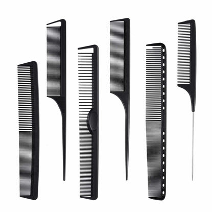 Picture of 6 Pieces Carbon Fiber Hair Combs Set, General Styling Grooming Comb, Anti Static Heat Resistant Hairdressing Comb, Fine and Wide Tooth Hair Barber Comb, Rat Tail Comb