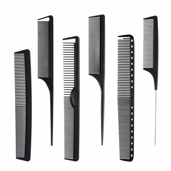 Picture of 6 Pieces Carbon Fiber Hair Combs Set, General Styling Grooming Comb, Anti Static Heat Resistant Hairdressing Comb, Fine and Wide Tooth Hair Barber Comb, Rat Tail Comb