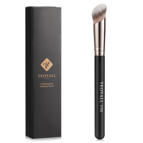 Picture of TEOYALL Under Eye Concealer Brush, Angled Contour Brush Synthetic Kabuki Brush for Concealing Blending Setting Buffing with Liquid, Cream and Powder Cosmetic (270S)
