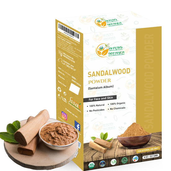 Picture of Herbs Botanica Chandan Sandalwood Powder Organic 227gm / 8 oz For Skin, Face Pack, Face Mask, Worship Tilak, Auspicious Occasions 100% Natural, Soothing, Cleansing, Wrinkles
