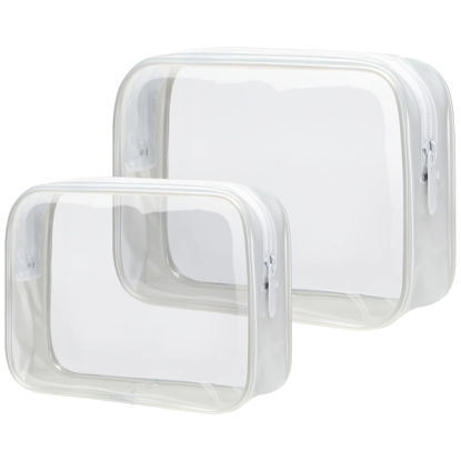 Picture of PACKISM Clear Makeup Bags - 2 Pack Quart Size Travel Bag TSA Approved Clear Travel Bags for Toiletries, Clear Cosmetic Bags Carry on Clear Toiletry Bag TSA Approved Toiletry Bags, White
