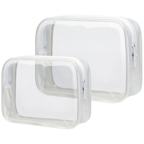 Picture of PACKISM Clear Makeup Bags - 2 Pack Quart Size Travel Bag TSA Approved Clear Travel Bags for Toiletries, Clear Cosmetic Bags Carry on Clear Toiletry Bag TSA Approved Toiletry Bags, White