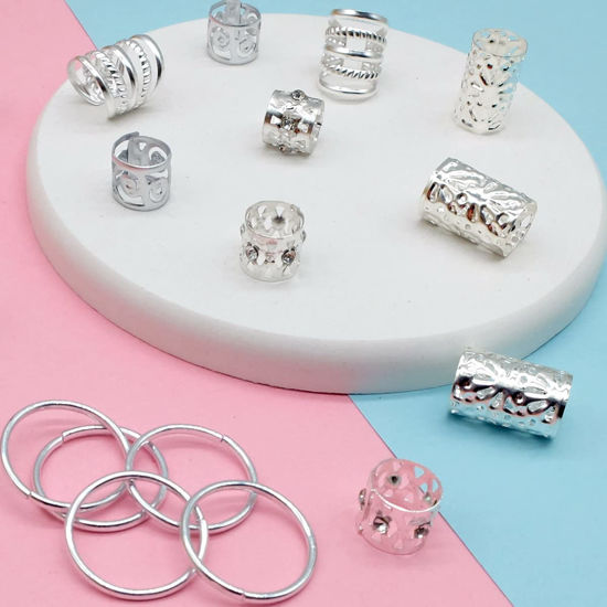 Picture of 100 PCS Silver Hair Jewelry for Braids Locs Jewelry for Hair, Dreadlock Accessories for Girls, Adjustable Cuffs Rings Decoration for Women Braids