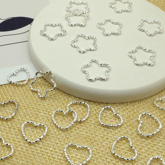 Picture of 100PCS Silver Star and Silver Love Shape Braids Ring Accessories for Girl and Women Braids Locs Hair Cute Ring Metal Cuffs Decoration(Silver)