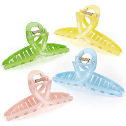 Picture of Big Butterfly Hair Claw Clips - 5.1" Transparent Clips for Women, Larger Size Clear Candy Clips for Girls, Hair Accessories for Long, Thin or Thick Hair (4 Pcs)