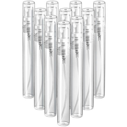 Picture of FANDAMEI Mini Clear Spray Bottle, 10 Pack 8ml Mini Plastic Spray Bottle Empty, Fine Mist Refillable Mini Perfume Bottle, Perfume Atomizer, Small Empty Sample Containers, Plastic Portable Travel Bottle