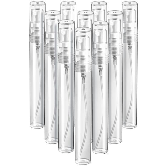 Picture of FANDAMEI Mini Clear Spray Bottle, 10 Pack 8ml Mini Plastic Spray Bottle Empty, Fine Mist Refillable Mini Perfume Bottle, Perfume Atomizer, Small Empty Sample Containers, Plastic Portable Travel Bottle