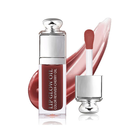 Picture of Hydrating Lip Glow Oil, Lip Oil Gloss Transparent Toot Tinted Nourishing Long Lasting Repairing Lightening Lip Lines (MAHOGANY) 0.2 OZ