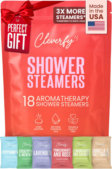 Picture of Cleverfy Shower Steamers Aromatherapy - 18 Pack of Shower Bombs with Essential Oils. Self Care Birthday Gifts for Women and Valentines Day Gifts for Her and Him. Red Set
