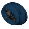Picture of LULUSILK Mulberry Silk Lined Sleep Cap, No More Frizzy Tangled Hair, Stay On All Night Silk Hair Wrap for Sleeping with Adjustable Strap, Silk Bonnet for Women and Men, Bijou Blue, Pack of 1