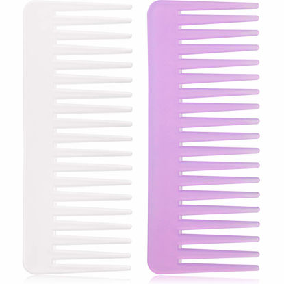 Picture of Large Detangling Comb for Curly, Wet or Dry Hair - Wide Tooth Styling and Shampoo Comb, No Handle (Purple, White)