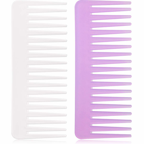 Picture of Large Detangling Comb for Curly, Wet or Dry Hair - Wide Tooth Styling and Shampoo Comb, No Handle (Purple, White)