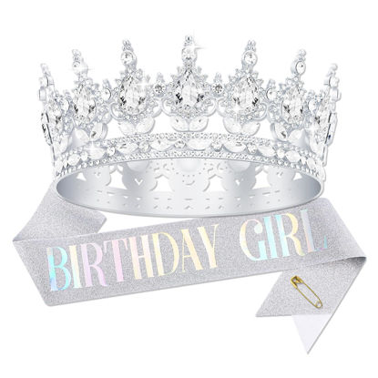 Picture of YOUlDIANZI Queen Crown Birthday Crowns for Women, Birthday Girl Sash, Birthday Tiara for Women Set, Princess Rhinestone Birthday Girl Headband Birthday Gifts for Women, Sweet Happy Accessories