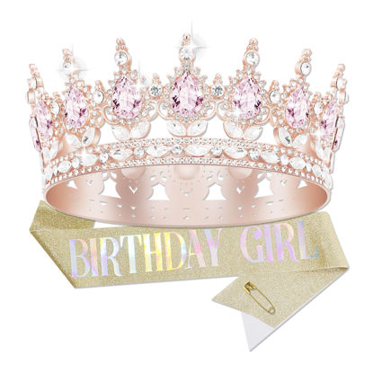 Picture of YOUlDIANZI Queen Crown Birthday Crowns for Women, Birthday Girl Sash, Birthday Tiara for Women Set, Princess Rhinestone Birthday Girl Headband Birthday Gifts for Women, Sweet Happy Accessories