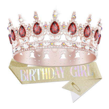Picture of YOUlDIANZI Queen Crown Birthday Crowns for Women, Birthday Girl Sash, Birthday Tiara for Women Set, Princess Rhinestone Birthday Girl Headband Birthday Gifts for Women, Sweet Happy Accessories