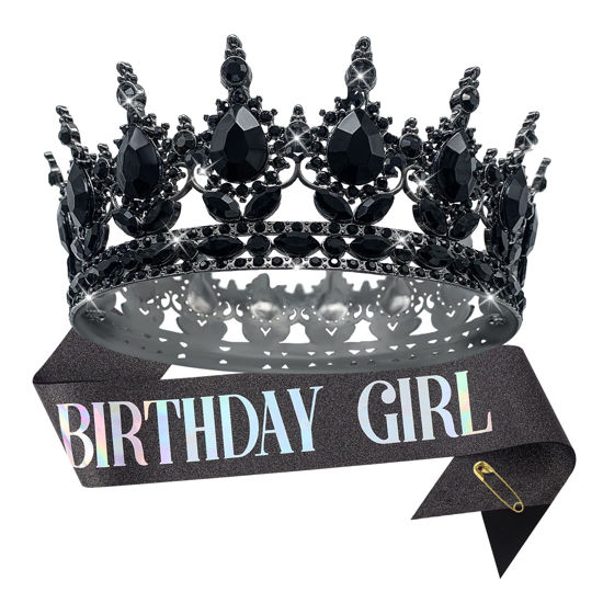 Picture of YOUlDIANZI Queen Crown Birthday Crowns for Women, Birthday Girl Sash, Birthday Tiara for Women Set, Princess Rhinestone Birthday Girl Headband Birthday Gifts for Women, Sweet Happy Accessories