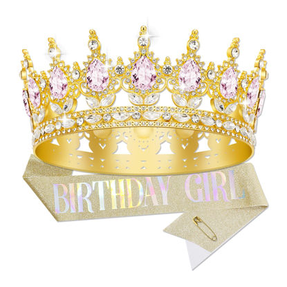 Picture of YOUlDIANZI Queen Crown Birthday Crowns for Women, Birthday Girl Sash, Birthday Tiara for Women Set, Princess Rhinestone Birthday Girl Headband Birthday Gifts for Women, Sweet Happy Accessories
