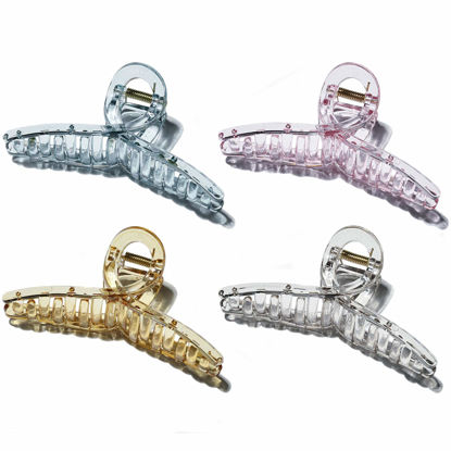 Picture of Big Hair Claw Clips Transparent Candy Color Big Jaw Butterfly Hair Claw Clamp Large Strong Hold Barrette Hair Accessories for Women 4 PCS
