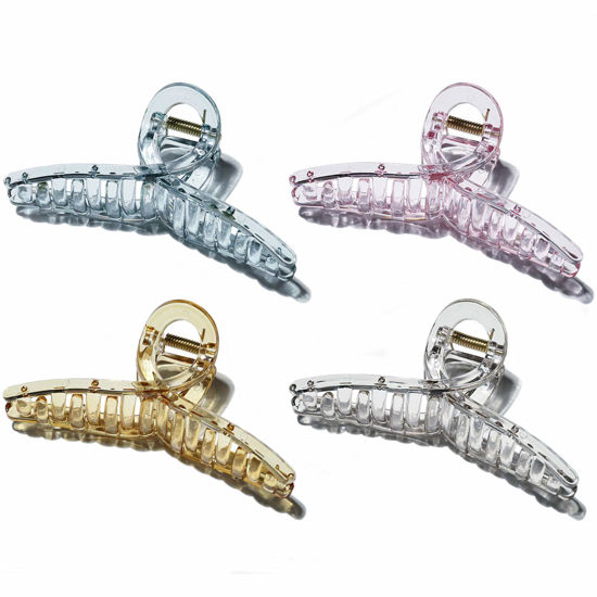 Picture of Big Hair Claw Clips Transparent Candy Color Big Jaw Butterfly Hair Claw Clamp Large Strong Hold Barrette Hair Accessories for Women 4 PCS
