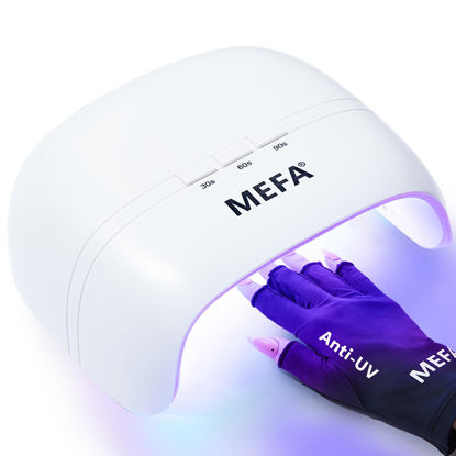 Picture of MEFA UV Nail Lamp with UV Gloves, 72W UV Light for Gel Nails with 21pcs Lamp Beads, 3 Times UV Dryer for Gel Nail Polish Fast Curing, Professional UPF99+ UV Gloves for Gel Manicures for Women Salon