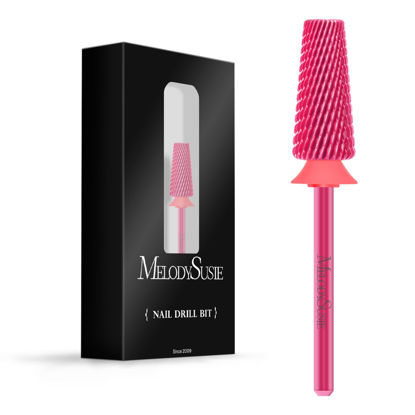 Picture of MelodySusie Professional 5 in 1 Nail Drill Bits, 3/32'' Carbide Tungsten Multi-function Bits, Suitable for Manicure Pedicure Cuticle Gel Polishing, Technicians Bits, Pink Blossom, Series Bit-M