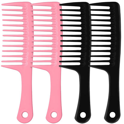 Picture of MODENGKONGJIAN 4PCS Wide Tooth Comb, Large Hair Detangling Comb Styling Comb for Curly, Wet, Long Hair with Handgrip (Black & Pink)
