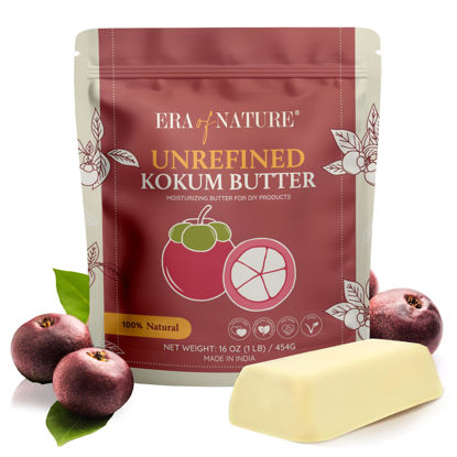Picture of era of nature Kokum Butter -Fresh, Firm Butter, Use to Make Lotion Bars, Body Butters, Lip Balm, Soap, Sunscreens - Scent-Free, 16 oz (1lb)