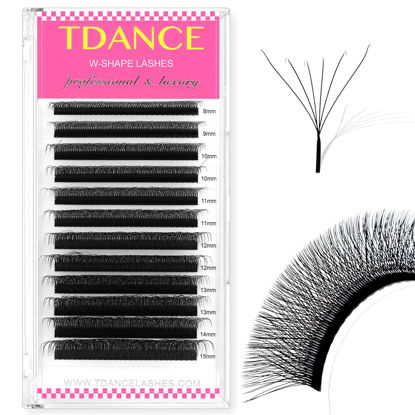 Picture of TDANCE W Eyelash Extensions 6D Premade Fans W Shaped Volume Fans W Lashes Matte Black Lash Extensions(W-6D-0.07-D-8-15mm)