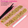 Picture of Belleboost Flat Back Pearls Kits 1 Box of Flatback Gold Half Round Pearls with Pickup Pencil and Tweezer for Home DIY and Professional Nail Art, Face Makeup and Craft