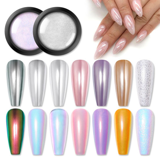 Picture of Born Pretty Chrome Powder Metallic Mirror Auroras Mermaid Pearl Pigment Powder Manicure Nail Art Decoration Sets 2 Boxes