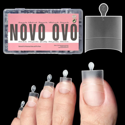 Picture of NOVO OVO Fake Toe Nail Tips Sharp Square Half Cover, Soft Gel Toenail Extension, Prefiled Clear Double Matte C Curve for Pedicure Acrylic Press on for Salon, Longtoes Claw Toenails x 15 Sizes 240 Pcs